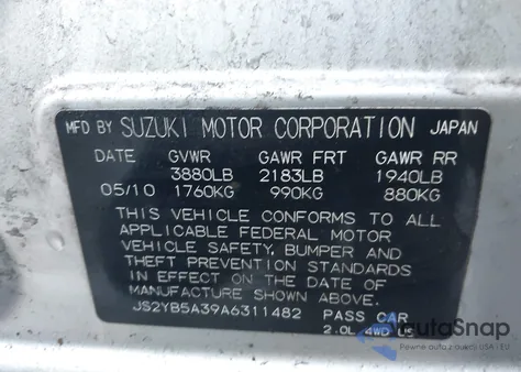 2010 Suzuki Sx4 Technology from USA, damaged, VIN JS2YB5A39A6311482